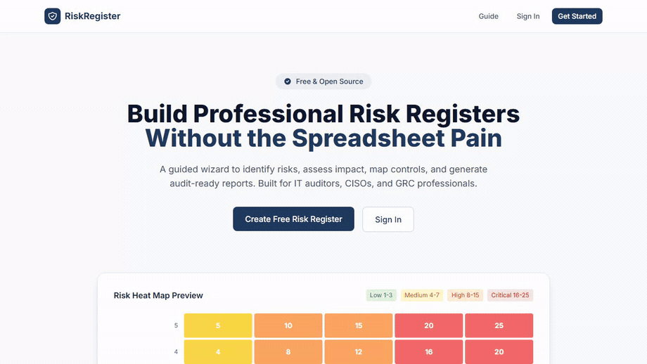 Risk Register Builder — live demo